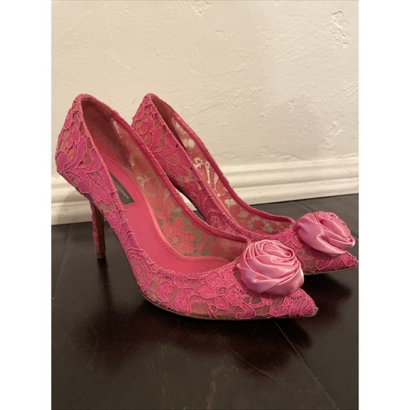 Dolce&Gabbana Shoes - Dolce & Gabbana Women's Lace Pumps with Rose Size 37 Women Pink Shoes